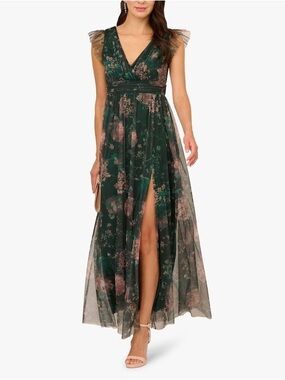 beaded chiffon blouson dress in mist by adrianna papell Womens Adrianna Papell Blue Beaded Blouson Gown